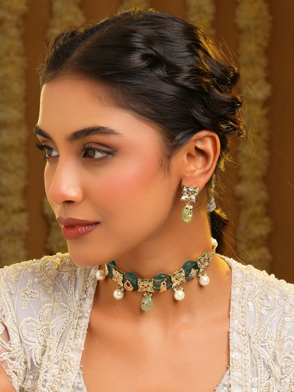 Ruby Raang Antique Kundan Stone Work Jewellery Set | Grocsy