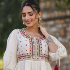 Juniper Women's Offwhite Cotton Solid With Embroidered Straight Tunic | Grocsy