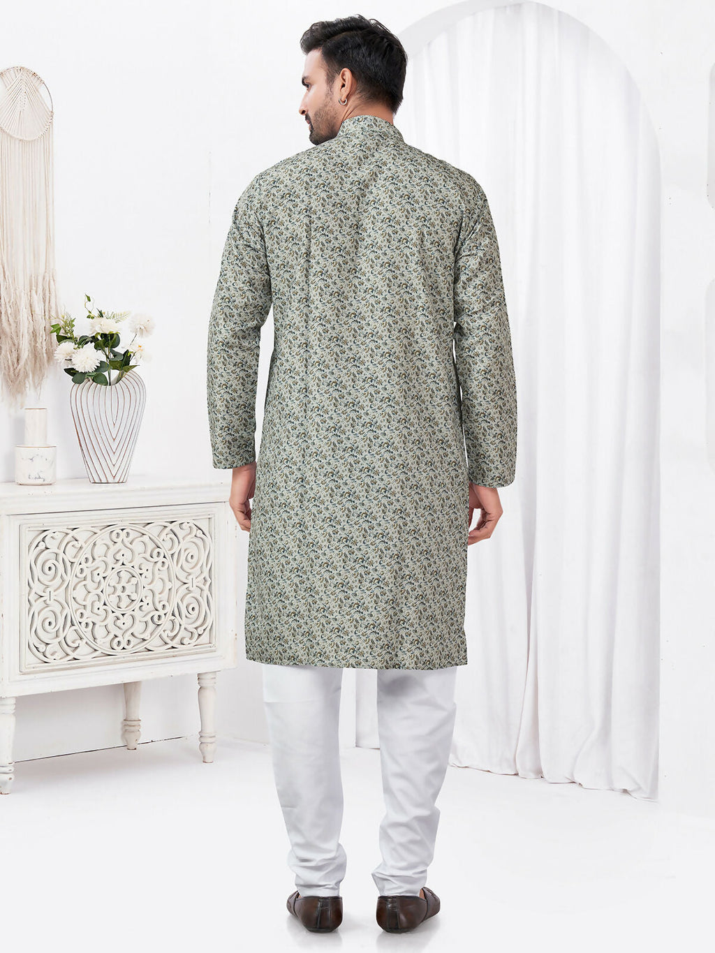 Joban Fashion Men's Rayon Cotton Cream Printed Kurta Pyjama set | Grocsy