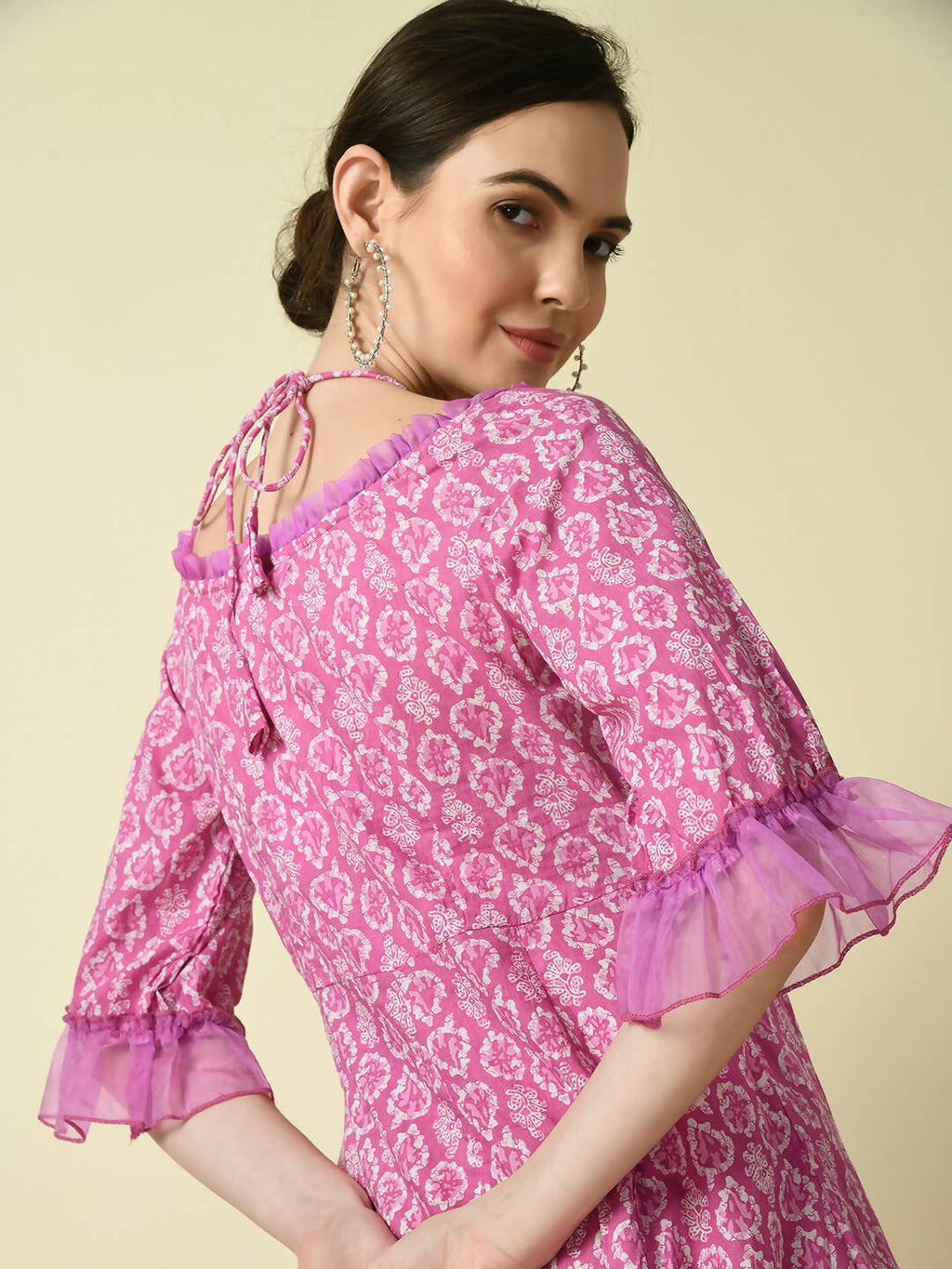 Myshka Women's Pink Empire Printed Dress | Grocsy