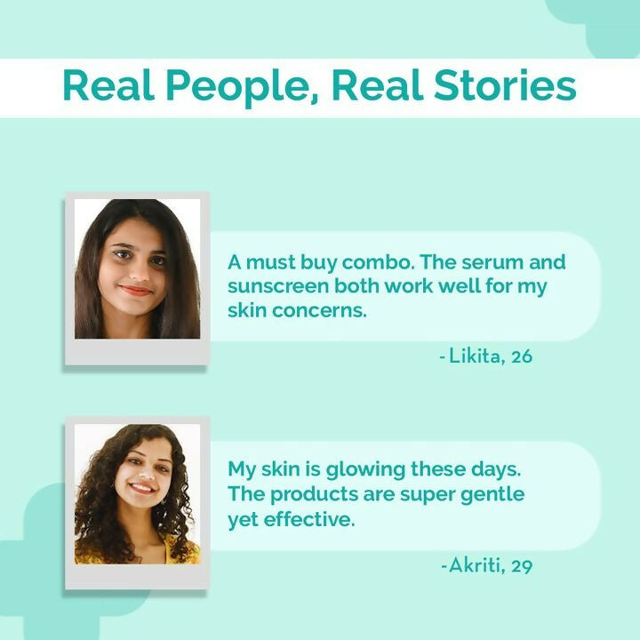 The Derma Co Radiant & Glowing Skin Combo: 2% Kojic Acid Face Serum & C-Cinamide Radiance Sunscreen Aqva Gel | Grocsy