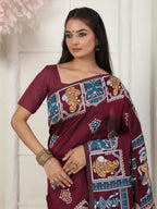 Shree Shyam Fashion Silk Blend Wine Saree | Grocsy