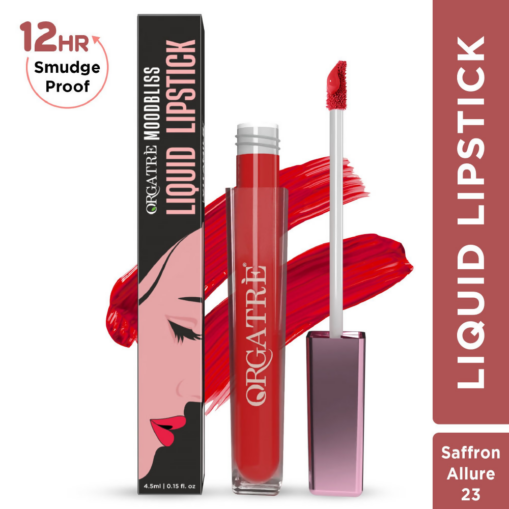 Orgatre Moodbliss Waterproof Glossy Liquid Lipstick - Saffron Allure | Grocsy