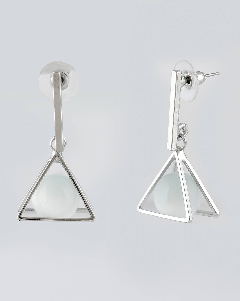 VOJ Women Sliver Triangle with Pearl Stainless Steel Stud Earrings