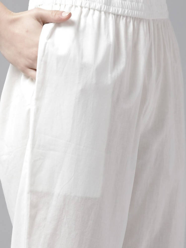 Yufta Women Blue And White Embroidered Kurta with Trouser & With Dupatta | Grocsy