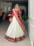 Vastranavya Perfect Classic And Contemporary Fashion Paithani Lehenga Choli - White | Grocsy