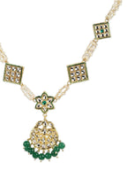 Gold-Polished White Green Kundan-Studded Pearl Beaded Matha Patti - Ruby Raang | Grocsy