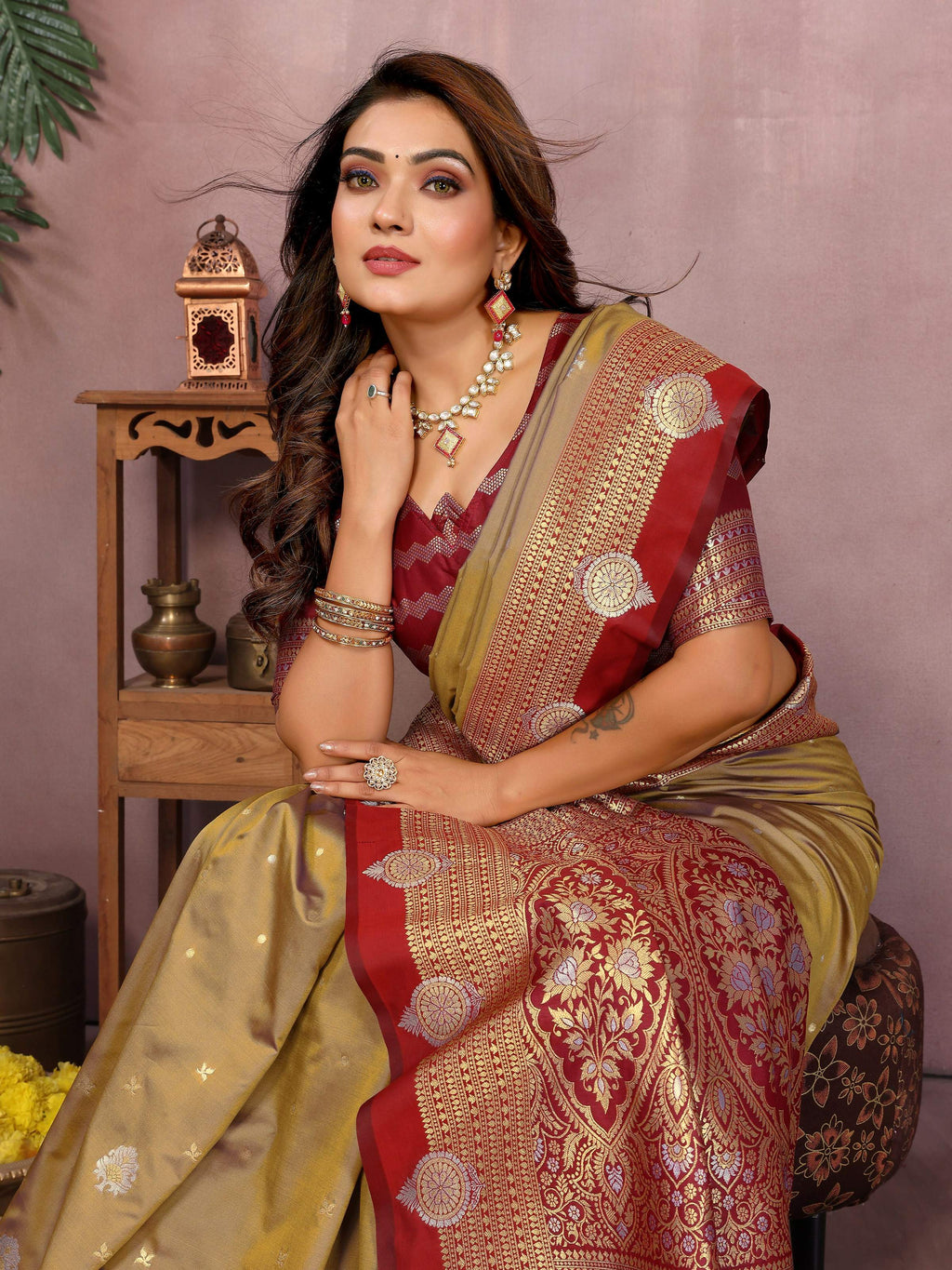 Aastha Fashion Light Brown Silk Sarees Weaving Saree | Grocsy