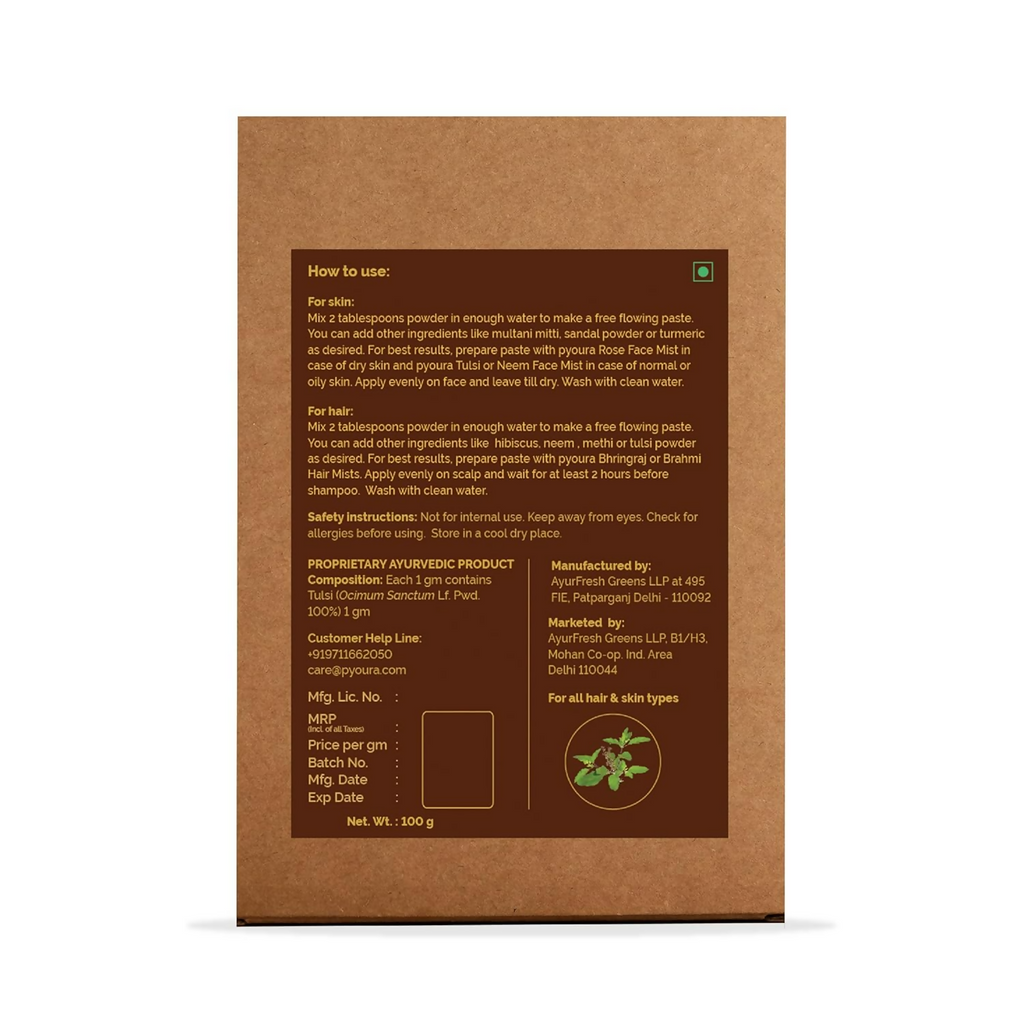 Pyoura Pure Tulsi Powder 100% Natural Hygienically Dried Face Pack For Youthful Clear Skin | Grocsy