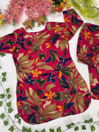 Teeya Creation Women New Latest Red Floral Printed Crepe Kurta with Palazzos Set | Grocsy