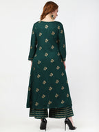 Cheera Embellished Daily Wear Cotton Blend Kurta With Palazoo - Bottle Green | Grocsy