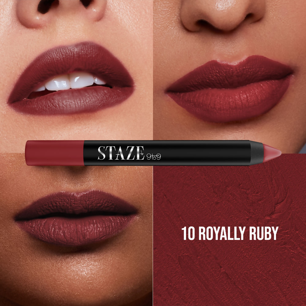 Staze 9 To 9 Pout On Matte And Smudgeproof Lip Crayon - 10 Royally Ruby | Grocsy