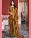 Brown Georgette Brasso Floral Printed Saree With Unstitched Blouse Piece - Zyanya | Grocsy