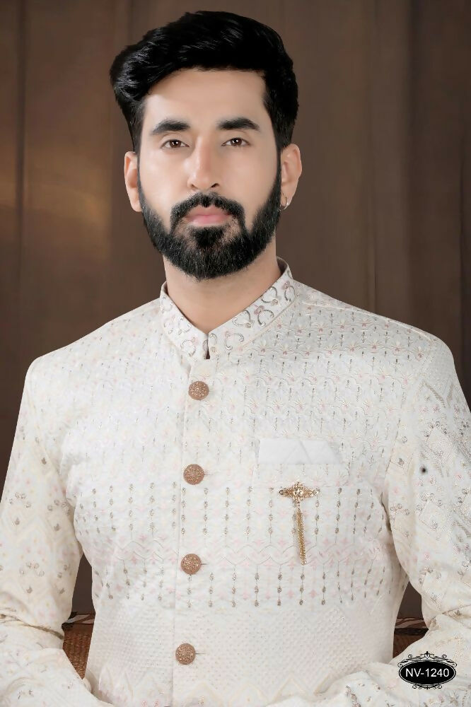 Joban Fashion Men's Base Cream(Pink Touchup) Silk Kurta with Pyjama | Grocsy