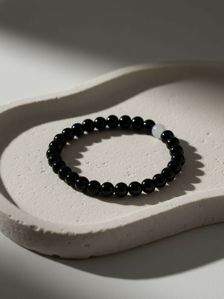NVR Black & White Crystal Beaded Bracelet for Men & Women | Grocsy