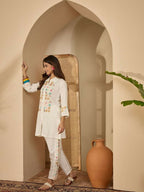 Joban Fashion Women Off-White Roman Silk Embroidered Stitched Kurta Set | Grocsy