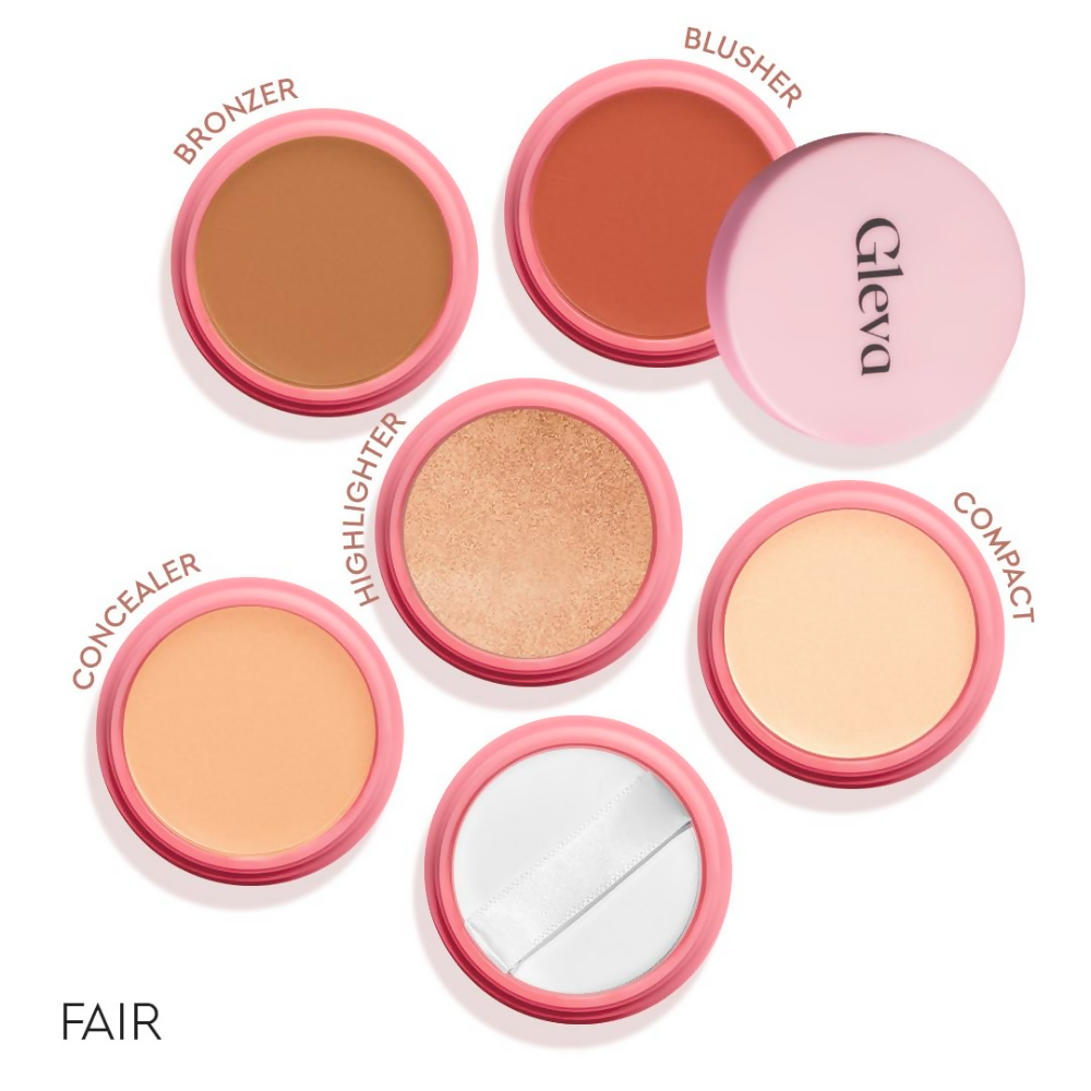 Gleva 5 In 1 Makeup stack Gleva 5 In 1 Makeup stack WIth Concealer, Bronzer, Blusher, Compact & Highlighter Smooth & Blendable Formula - Fair | Grocsy