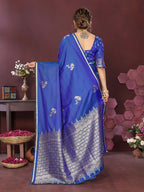 Joban Fashion Blue Floral Banarasi Silk Sarees | Grocsy