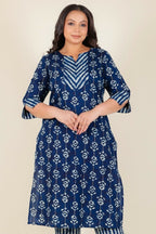 Aramya Blue Soft Cotton Floral Straight Kurta for Women | Grocsy