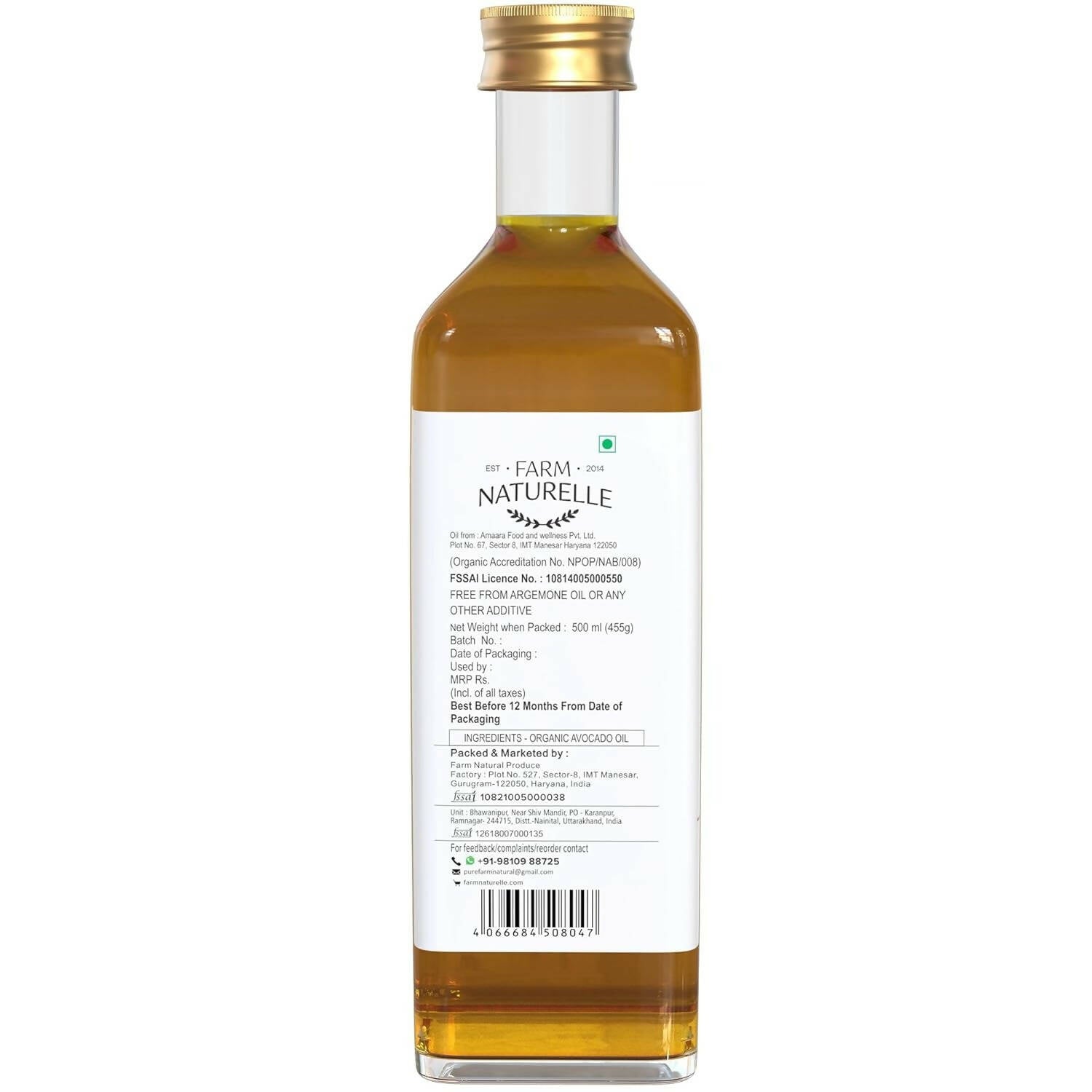 Farm Naturelle 100% Pure Extra Virgin Avocado Oil | Grocsy
