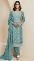 Anaita Green Chinon Embroidered Thread Work Stitched Salwar Suit | Grocsy