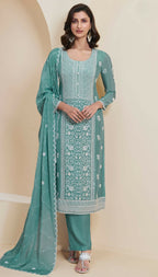 Anaita Green Chinon Embroidered Thread Work Stitched Salwar Suit | Grocsy
