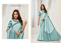 Light Blue Crepe Satin Silk Sequence Work Saree with Unstitched Blouse - Norita Saanjh | Grocsy