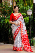 Grey Polycotton Ethnic Motifs Saree with Unstitched Blouse - Hiral Fashion | Grocsy