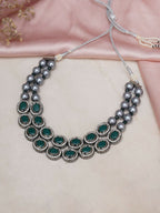 Green Stone Kundan Neckpiece with Grey Stones (Grey) - Ruby Raang | Grocsy