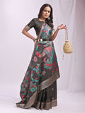 Shree Shyam Fashion Linen Cotton Grey Saree | Grocsy