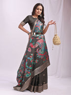 Shree Shyam Fashion Linen Cotton Grey Saree | Grocsy