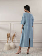 Joban Fashion Women's Smoke Blue V-Neck Dress | Grocsy