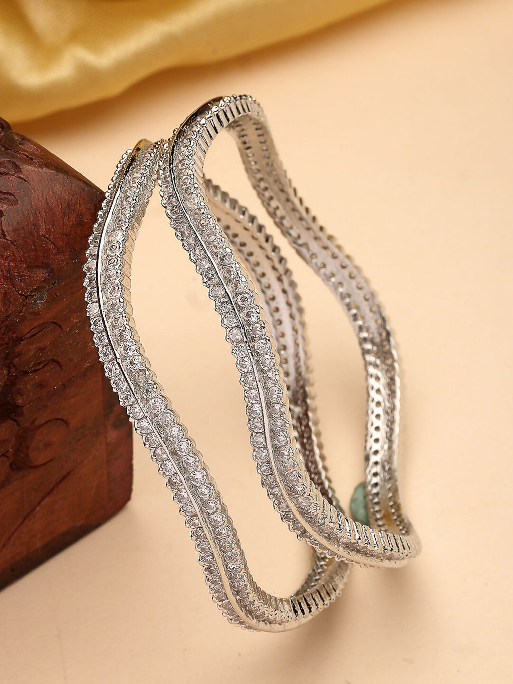NVR Women's Set of 2 Silver-Plated American Diamond Studded Bangles | Grocsy