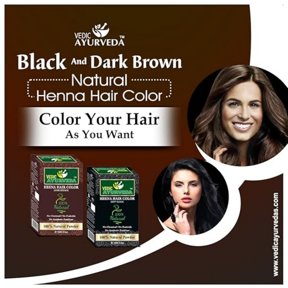 VedicAyurveda Natural Soft Black Henna Hair Color & Natural Dark Brown Henna Hair Color | Grocsy