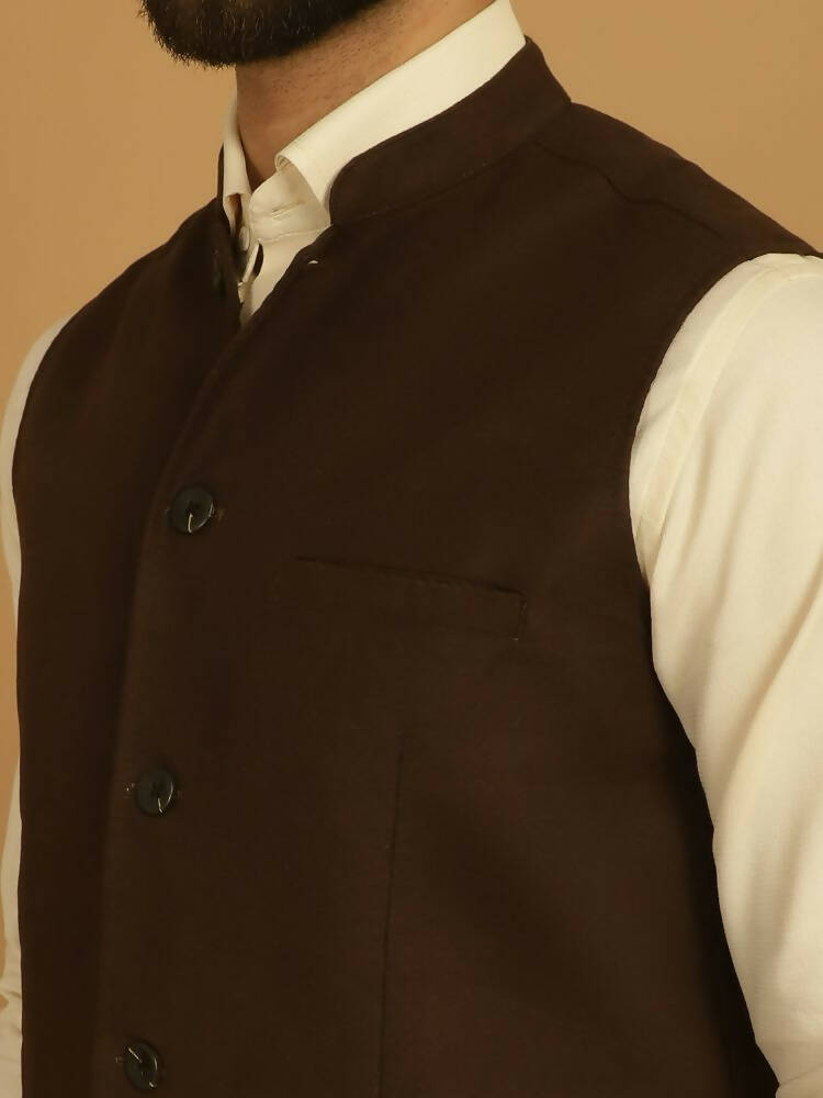 Even Apparels Pure Wool Nehru Jacket - Brown | Grocsy