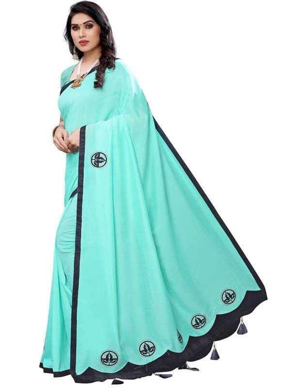 Vamika Designer Rama Green Georgette Saree (TSUNAMI RAMA) | Grocsy