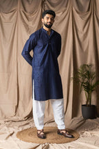 Navy Blue Rayon Thread Embroidery Work Kurta Set - Mahotsav | Grocsy