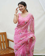 Vamsee Anamika Pink Organza Silk Saree | Grocsy
