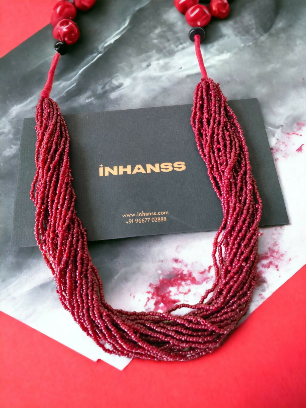 Inhanns Handmade Beaded Multilayer Necklace, 20 Layers - Maroon | Grocsy