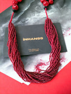 Inhanns Handmade Beaded Multilayer Necklace, 20 Layers - Maroon | Grocsy