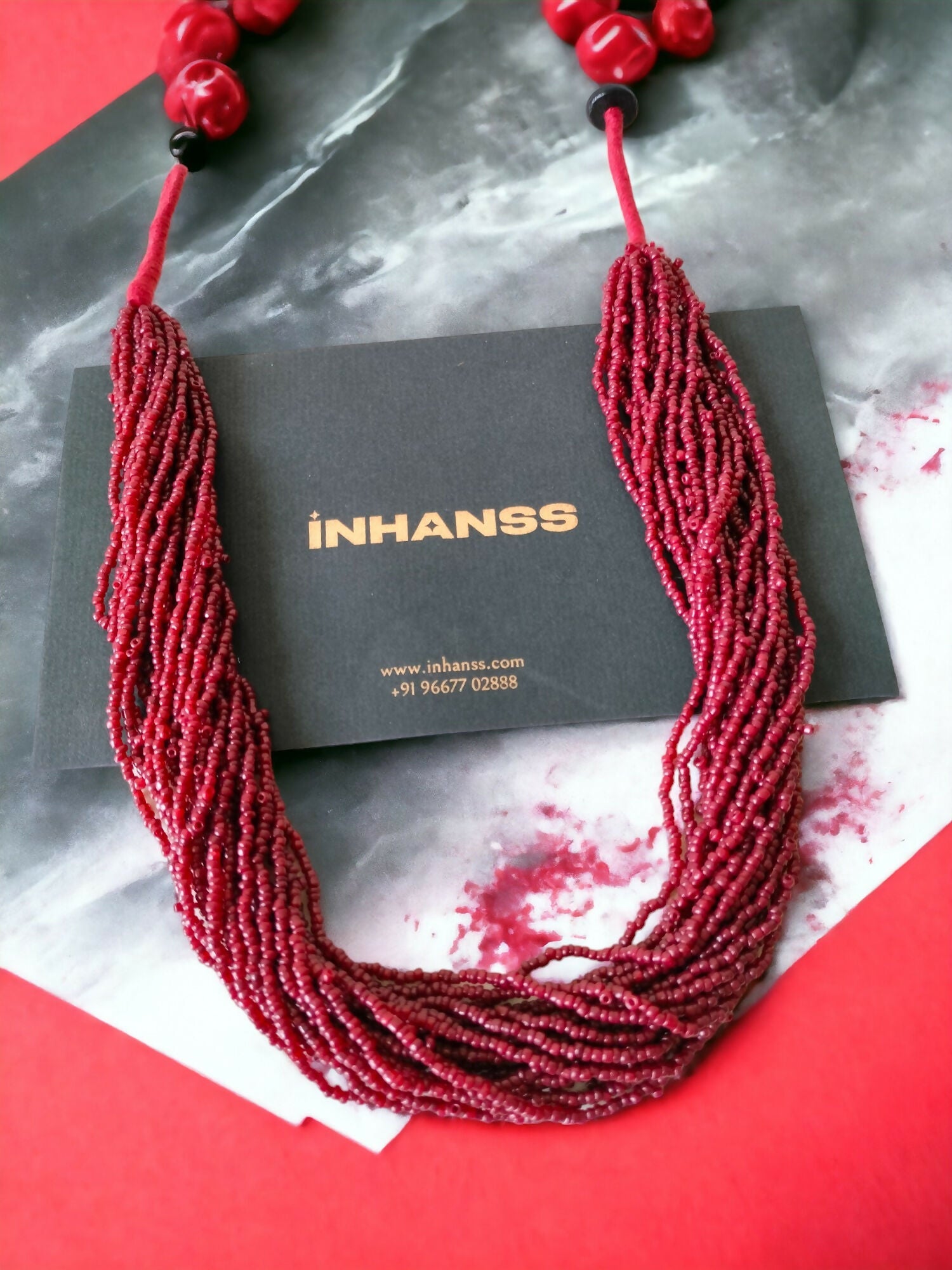 Inhanns Handmade Beaded Multilayer Necklace, 20 Layers - Maroon | Grocsy