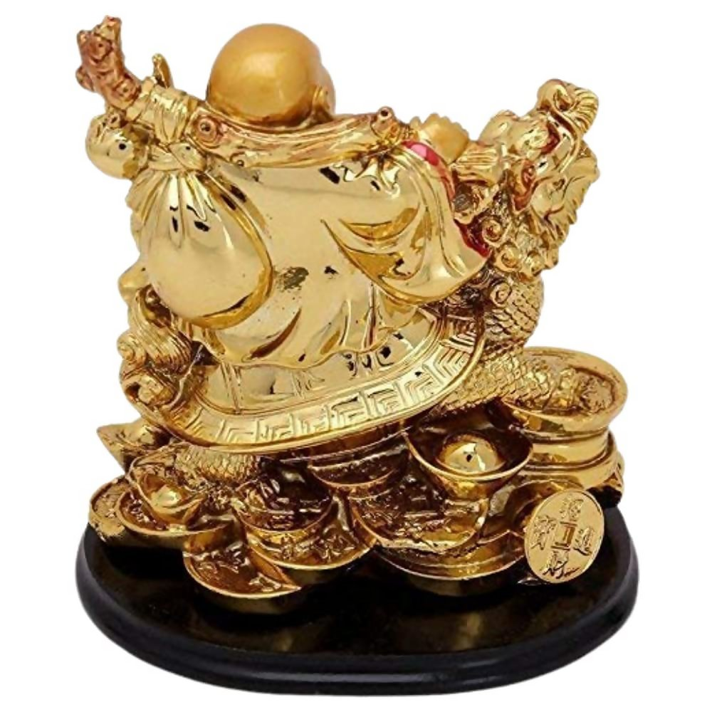 GJ Golden Laughing Buddha with Dragon & Coins Statue | Grocsy