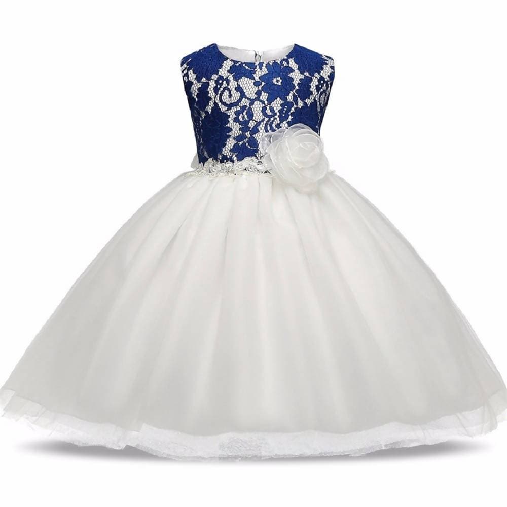 Asmaani Baby Girl White and Blue Full Length Dress (AS-DRESS-22050) | Grocsy