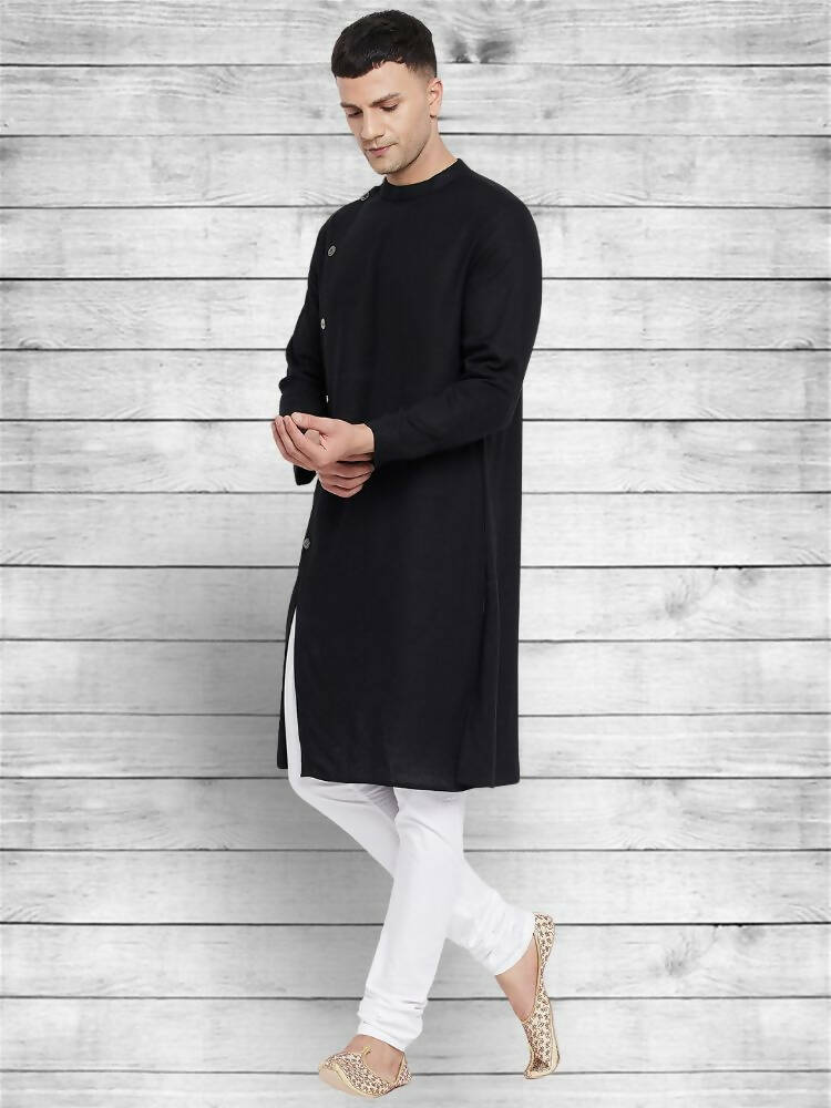 Even Apparels Black Cotton Linen Asymetrical Kurta - Black | Grocsy