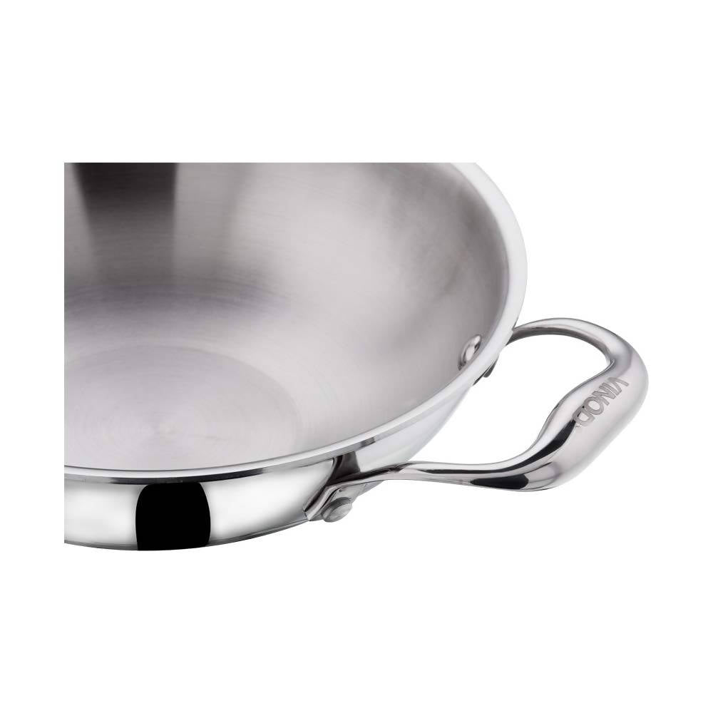 Vinod Platinum Triply Stainless Steel Kadai With Lid | Grocsy