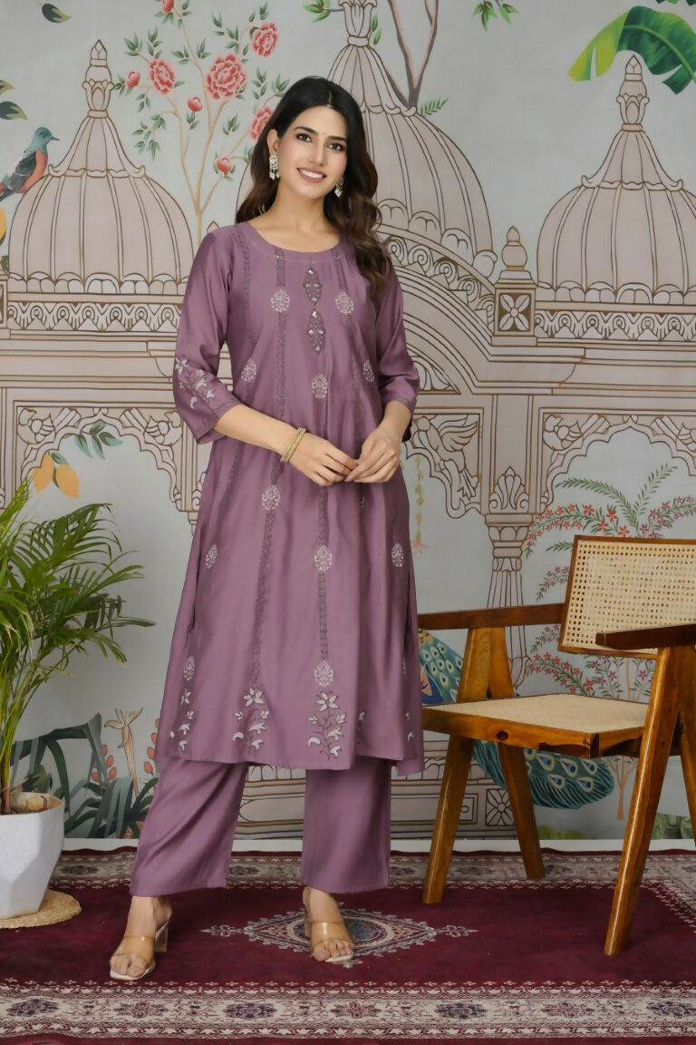 Ethnic Festive Wear Viscose Roman Silk Wine Stitched Pant Pair - Rashmika | Grocsy