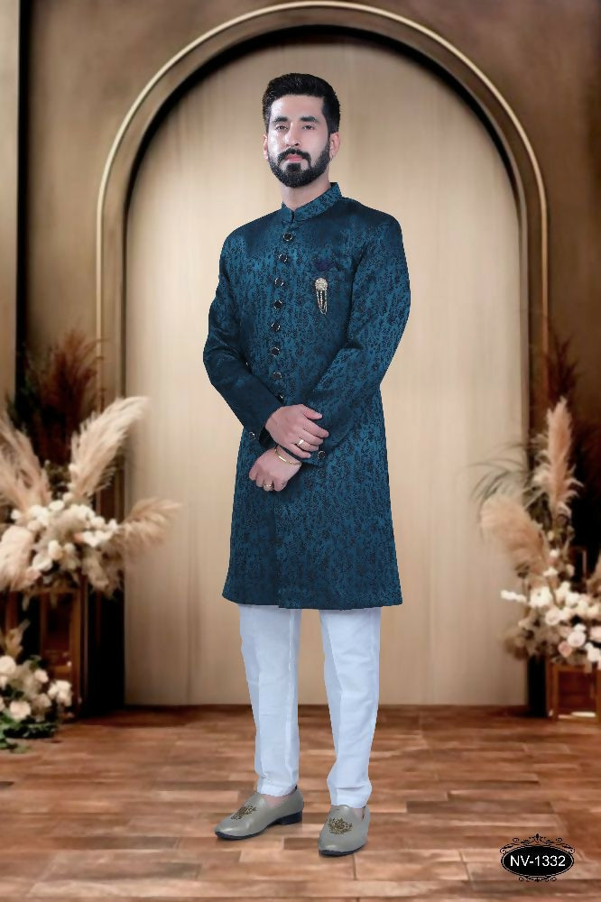 Joban Fashion Men's Blue Satin Kurta with Pyjama | Grocsy