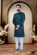 Joban Fashion Men's Blue Satin Kurta with Pyjama | Grocsy