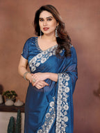 Teeya Creation New Trendy Stylish Party Wear Silk Saree-Blue | Grocsy