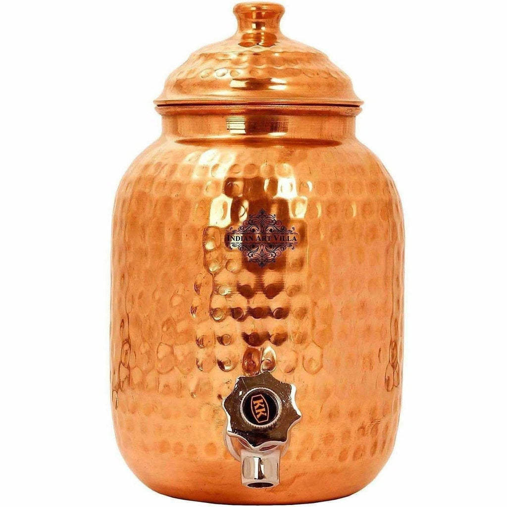 Indian Art Villa Hammered Copper Water Dispenser Container Pot Matka | Grocsy